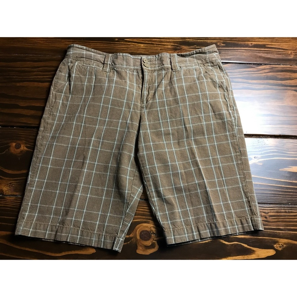 Route 66 Shorts, Women's Size 13/14, Brown Blue, Plaid, Bermuda, Pockets